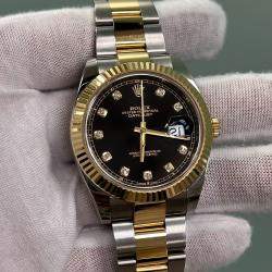 Pre Owned Rolex Datejust 126333 Automatic Black Diamond 18K Yellow Gold Stainless Steel Men's Wristwatch 41 mm