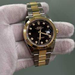 Pre Owned Rolex Datejust 126333 Automatic Black Diamond 18K Yellow Gold Stainless Steel Men's Wristwatch 41 mm