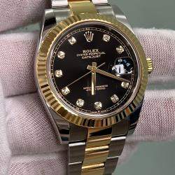 Pre Owned Rolex Datejust 126333 Automatic Black Diamond 18K Yellow Gold Stainless Steel Men's Wristwatch 41 mm