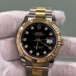 Pre Owned Rolex Datejust 126333 Automatic Black Diamond 18K Yellow Gold Stainless Steel Men's Wristwatch 41 mm