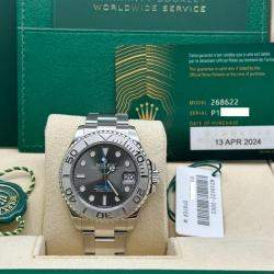 Pre Owned Rolex Yacht Master 268622 Automatic Slate Platinum Stainless Steel Men's Wristwatch 37 mm