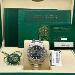 Pre Owned Rolex Yacht Master 268622 Automatic Slate Platinum Stainless Steel Men's Wristwatch 37 mm