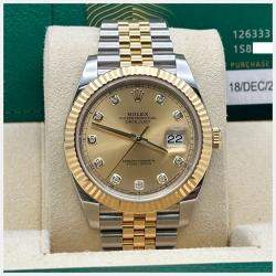 Pre Owned Rolex Datejust 126333 Automatic Champagne Diamond 18K Yellow Gold Stainless Steel Men's Wristwatch 41 mm