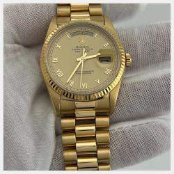 Pre Owned Rolex President Day-Date 18238 Automatic Champagne 18K Yellow Gold Men's Wristwatch 36 mm