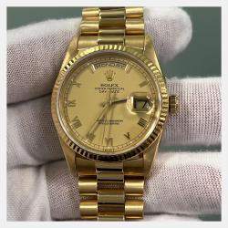 Pre Owned Rolex President Day-Date 18238 Automatic Champagne 18K Yellow Gold Men's Wristwatch 36 mm