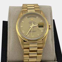 Pre Owned Rolex President Day-Date 18238 Automatic Champagne 18K Yellow Gold Men's Wristwatch 36 mm