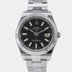 Pre Owned Rolex Datejust II 116334 Automatic Black 18k White Gold Stainless Steel Men's Wristwatch 41 mm