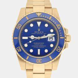 Pre Owned Rolex Submariner 116618LB Automatic Blue 18K Yellow Gold Men Watch 40mm