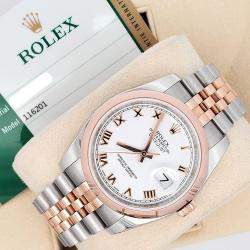 Pre Owned Rolex Datejust 116201 Automatic White 18K Rose Gold Stainless Steel Men's Wristwatch 36 mm