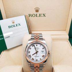 Pre Owned Rolex Datejust 116201 Automatic White 18K Rose Gold Stainless Steel Men's Wristwatch 36 mm