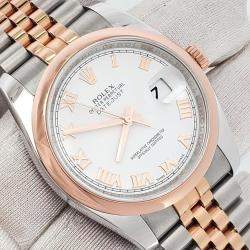 Pre Owned Rolex Datejust 116201 Automatic White 18K Rose Gold Stainless Steel Men's Wristwatch 36 mm