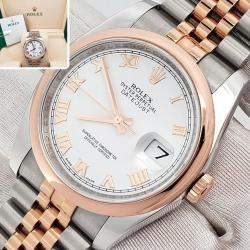 Pre Owned Rolex Datejust 116201 Automatic White 18K Rose Gold Stainless Steel Men's Wristwatch 36 mm