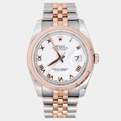 Pre Owned Rolex Datejust 116201 Automatic White 18K Rose Gold Stainless Steel Men's Wristwatch 36 mm