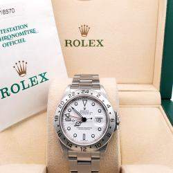Pre Owned Rolex Explorer II 16570 Automatic White Stainless Steel Men's Wristwatch 40 mm