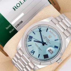 Pre Owned Rolex President Day-Date 228206 Automatic Ice Blue Platinum Men's Wristwatch 40 mm
