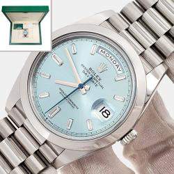 Pre Owned Rolex President Day-Date 228206 Automatic Ice Blue Platinum Men's Wristwatch 40 mm