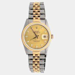 Pre Owned Rolex Datejust 16233 Automatic Champagne Diamond 18K Yellow Gold Stainless Steel Men's Wristwatch 36 mm