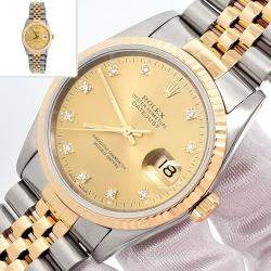 Pre Owned Rolex Datejust 16233 Automatic Champagne Diamond 18K Yellow Gold Stainless Steel Men's Wristwatch 36 mm