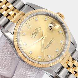 Pre Owned Rolex Datejust 16233 Automatic Champagne Diamond 18K Yellow Gold Stainless Steel Men's Wristwatch 36 mm