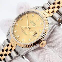Pre Owned Rolex Datejust 16233 Automatic Champagne Diamond 18K Yellow Gold Stainless Steel Men's Wristwatch 36 mm