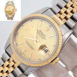 Pre Owned Rolex Datejust 16233 Automatic Champagne 18K Yellow Gold Stainless Steel Men's Wristwatch 36 mm
