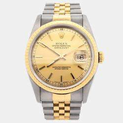 Pre Owned Rolex Datejust 16233 Automatic Champagne 18K Yellow Gold Stainless Steel Men's Wristwatch 36 mm