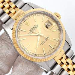 Pre Owned Rolex Datejust 16233 Automatic Champagne 18K Yellow Gold Stainless Steel Men's Wristwatch 36 mm