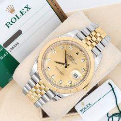Pre Owned Rolex Datejust 126333 Automatic Champagne Diamond 18K Yellow Gold Stainless Steel Men's Wristwatch 41 mm
