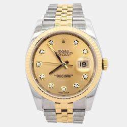 Pre Owned Rolex Datejust 116233 Automatic Champagne Diamond 18K Yellow Gold Stainless Steel Men's Wristwatch 36 mm