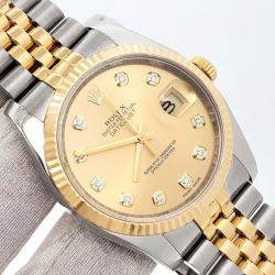 Pre Owned Rolex Datejust 116233 Automatic Champagne Diamond 18K Yellow Gold Stainless Steel Men's Wristwatch 36 mm