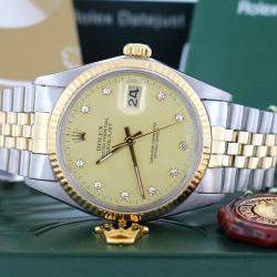 Pre Owned Rolex Datejust 16013 Automatic Champagne Diamond 18K Yellow Gold Stainless Steel Men's Wristwatch 36 mm