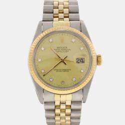 Pre Owned Rolex Datejust 16013 Automatic Champagne Diamond 18K Yellow Gold Stainless Steel Men's Wristwatch 36 mm
