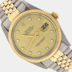 Pre Owned Rolex Datejust 16013 Automatic Champagne Diamond 18K Yellow Gold Stainless Steel Men's Wristwatch 36 mm