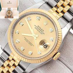 Pre Owned Rolex Datejust 116233 Automatic Champagne Diamond 18K Yellow Gold Stainless Steel Men's Wristwatch 36 mm