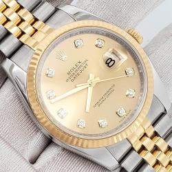 Pre Owned Rolex Datejust 116233 Automatic Champagne Diamond 18K Yellow Gold Stainless Steel Men's Wristwatch 36 mm