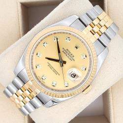 Pre Owned Rolex Datejust 116233 Automatic Champagne Diamond 18K Yellow Gold Stainless Steel Men's Wristwatch 36 mm