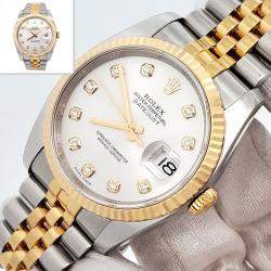 Pre Owned Rolex Datejust 116233 Automatic Silver Diamond 18k Yellow Gold Stainless Steel Men's Wristwatch 36 mm