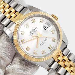Pre Owned Rolex Datejust 116233 Automatic Silver Diamond 18k Yellow Gold Stainless Steel Men's Wristwatch 36 mm