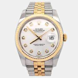 Pre Owned Rolex Datejust 116233 Automatic Silver Diamond 18k Yellow Gold Stainless Steel Men's Wristwatch 36 mm