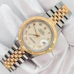 Pre Owned Rolex Datejust 16263 Automatic Cream Roman 18k Yellow Gold Stainless Steel Men's Wristwatch 36 mm