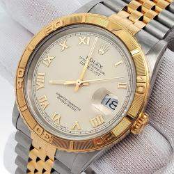 Pre Owned Rolex Datejust 16263 Automatic Cream Roman 18k Yellow Gold Stainless Steel Men's Wristwatch 36 mm