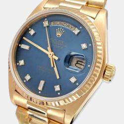 Pre Owned Rolex Day-Date President 18048 Automatic Cobalt Blue Diamond 18k Yellow Gold Men's Wristwatch 36 mm