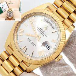 Pre Owned Rolex Day-Date President 228238 Automatic Silver 18k Yellow Gold Men's Wristwatch 40 mm
