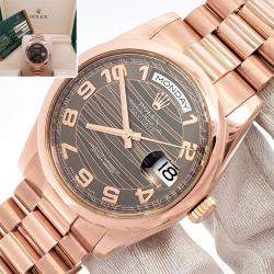 Pre Owned Rolex Day-Date President 118205 Automatic Chocolate 18k Rose Gold Men's Wristwatch 36 mm
