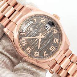 Pre Owned Rolex Day-Date President 118205 Automatic Chocolate 18k Rose Gold Men's Wristwatch 36 mm