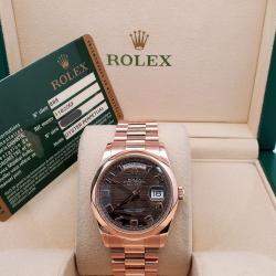 Pre Owned Rolex Day-Date President 118205 Automatic Chocolate 18k Rose Gold Men's Wristwatch 36 mm