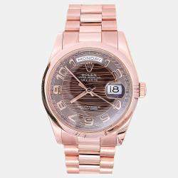 Pre Owned Rolex Day-Date President 118205 Automatic Chocolate 18k Rose Gold Men's Wristwatch 36 mm