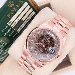 Pre Owned Rolex Day-Date President 118205 Automatic Chocolate 18k Rose Gold Men's Wristwatch 36 mm