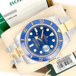 Pre Owned Rolex Submariner 116613LB Automatic Blue 18k Yellow Gold Stainless Steel Men's Wristwatch 40 mm