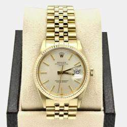 Pre Owned Rolex Oyster Perpetual Date 15037 Automatic Silver Dial 14k Yellow Gold Men's Wristwatch 34mm
